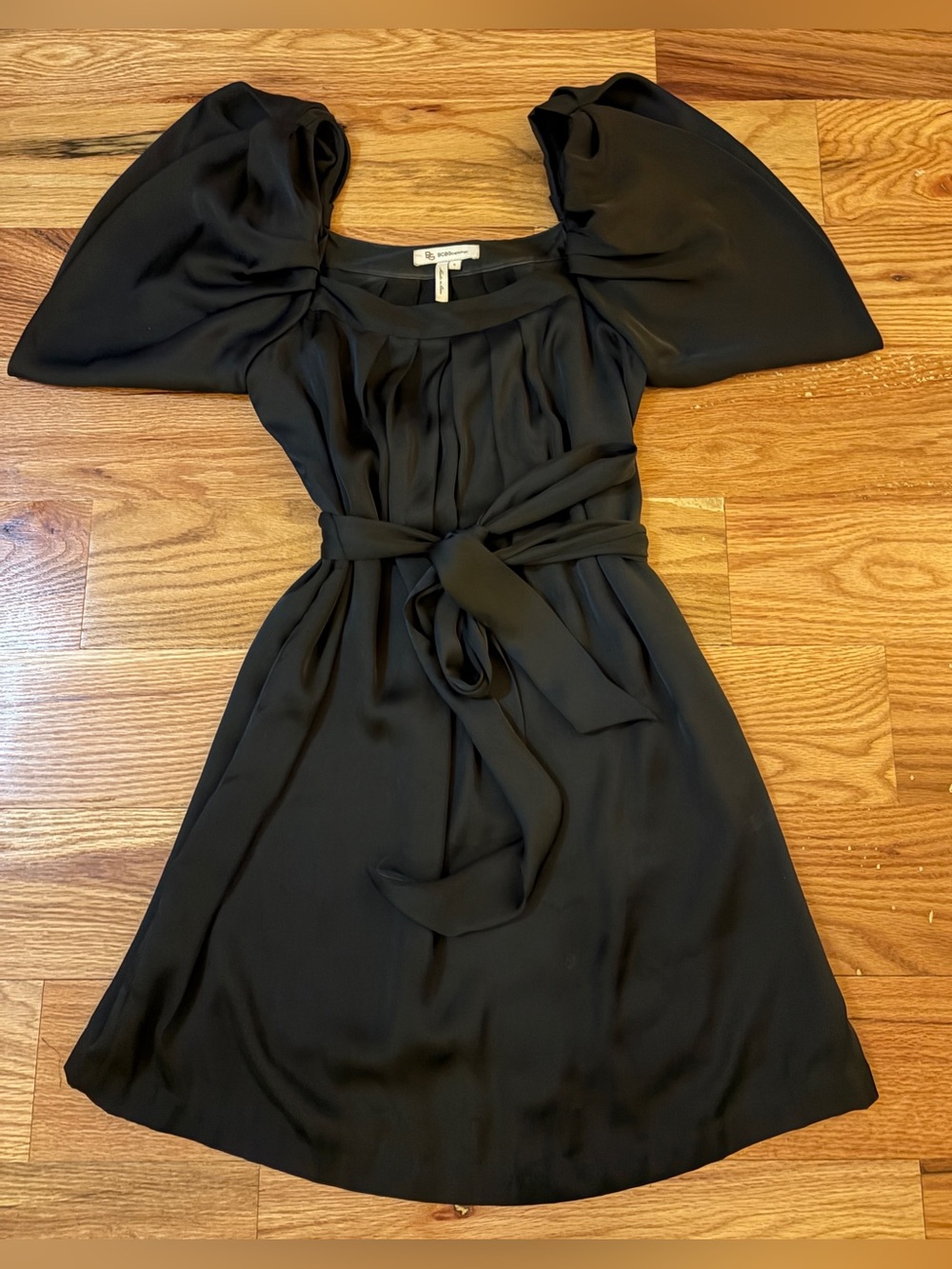 BCBGeneration Black Puff-Sleeve Tie-Waist Mini Dress